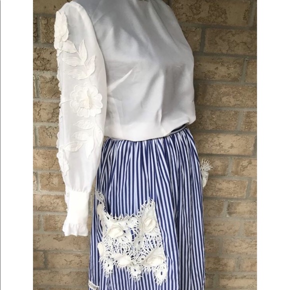 Vintage Prairie High Collar Top and Stripped Skirt - Picture 2 of 8